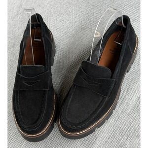 White Mountain Gunner Black Suede Lug‎ Sole Penny Loafers Womens 6.5